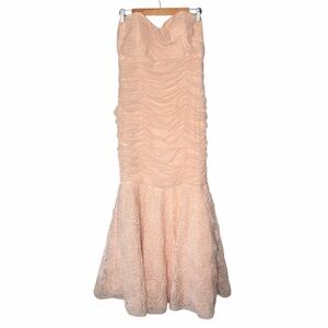 Betsy & Adam Rosette Detail Blush Strapless Mermaid Gown